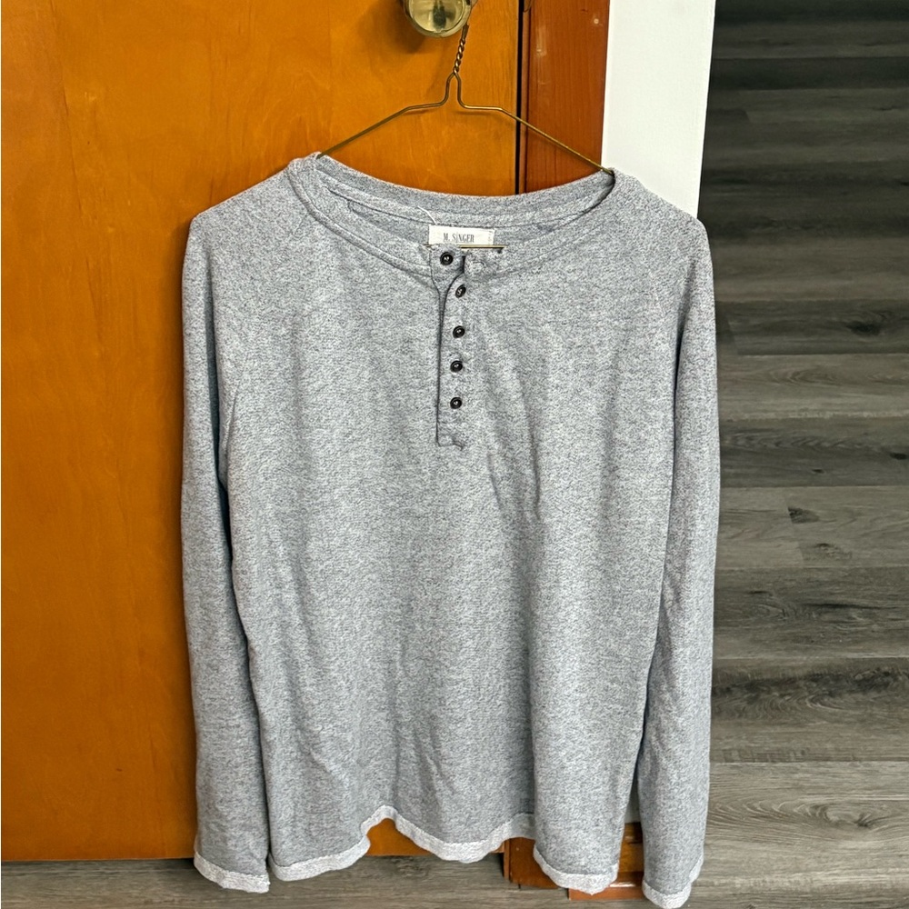 M. Singer Gray Henley Long Sleeve Tee mens sz Large